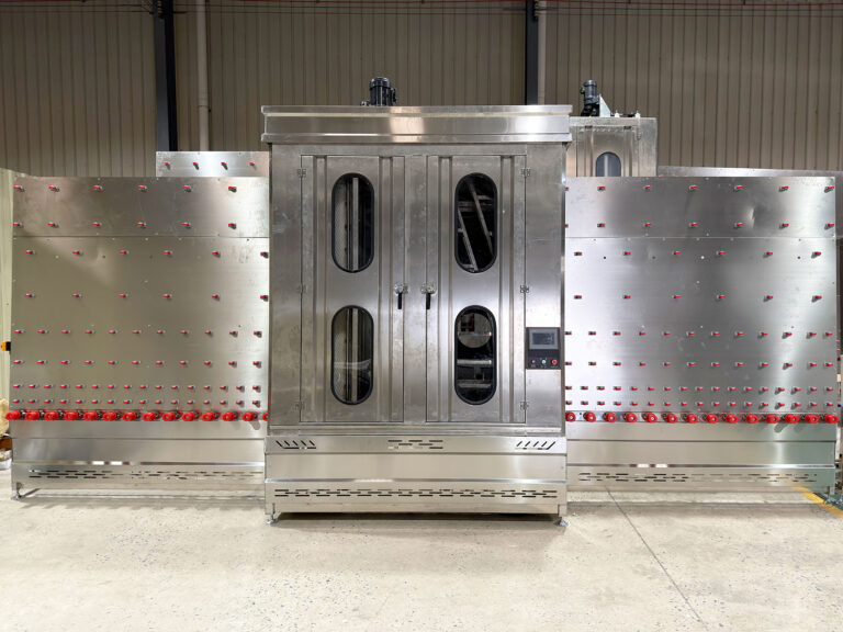 Is the vertical glass washing machine a key piece of equipment in an automated insulating glass production line?
